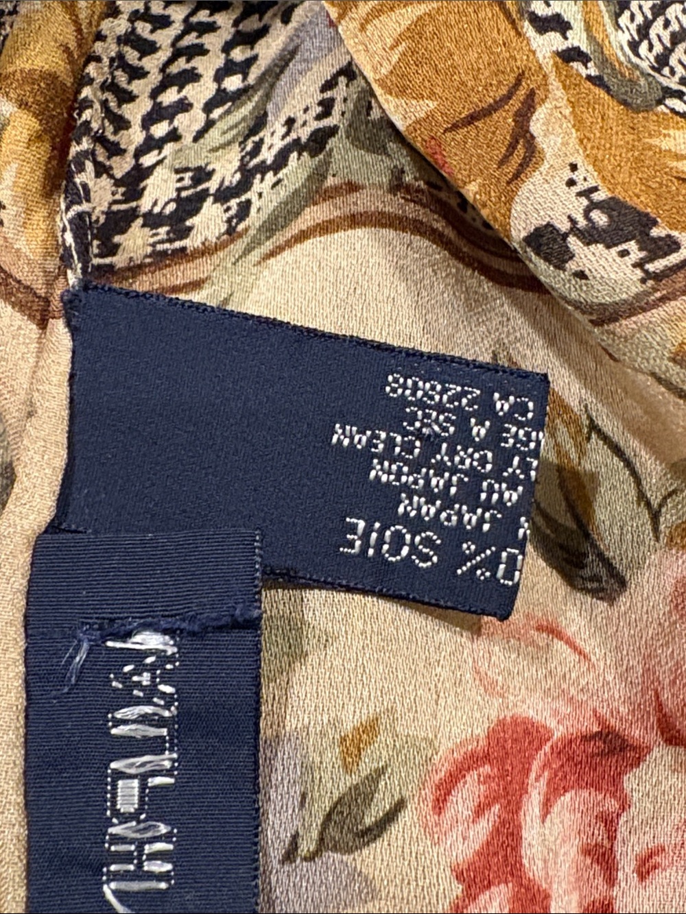 Vintage Ralph Lauren Houndstooth Glen Plaid Floral Long Silk Scarf Shawl - Picture 8 of 13